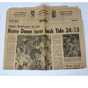 Vintage Chicago Tribune Jan 1 1974 Notre Dame Sugar Bowl Win Alabama Watergate